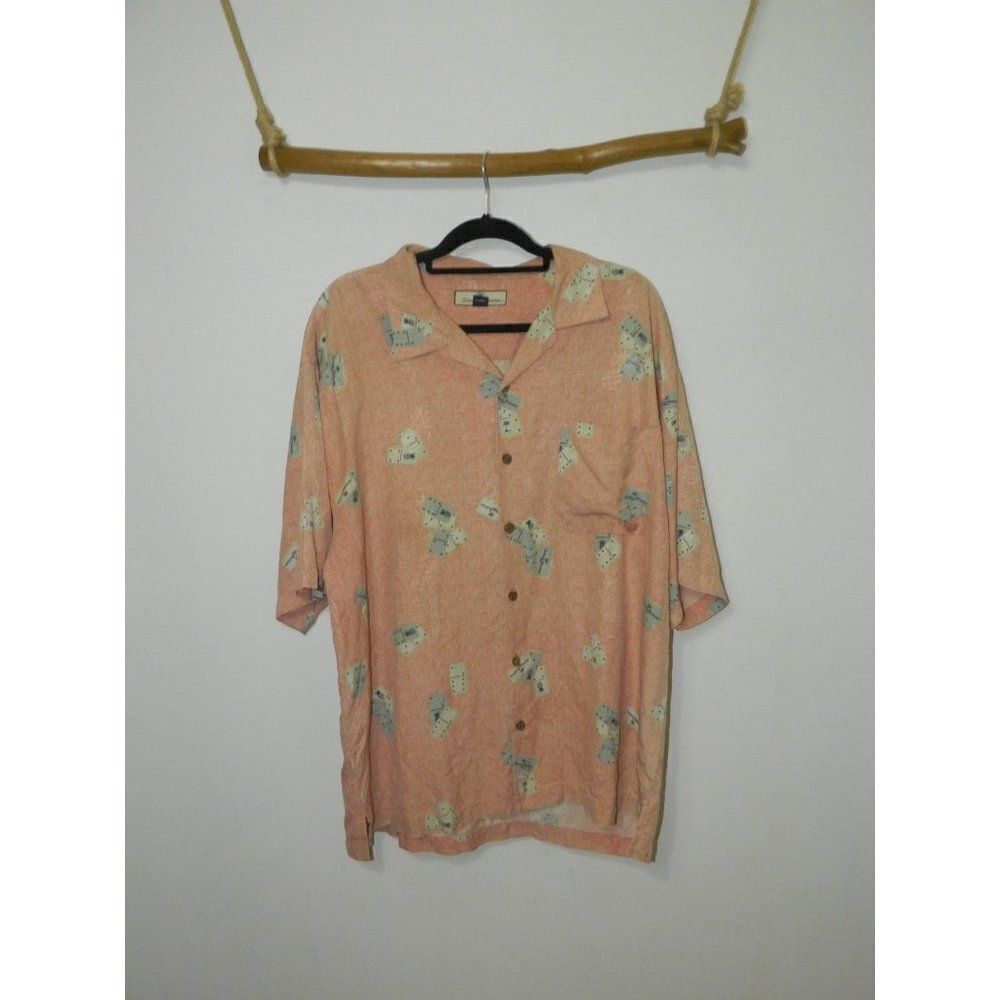 Tommy Bahama Shirt Men Hawaiian Orange Silk Dominoes Graphic Novelty‎ Size XL - Picture 7 of 12